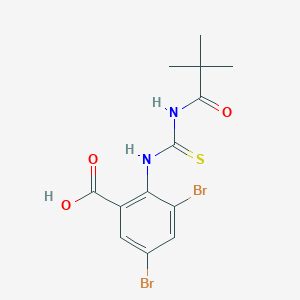 molecular formula C13H14Br2N2O3S B13953225 3,5-Dibromo-2-{[(2,2-dimethylpropanoyl)carbamothioyl]amino}benzoic acid 