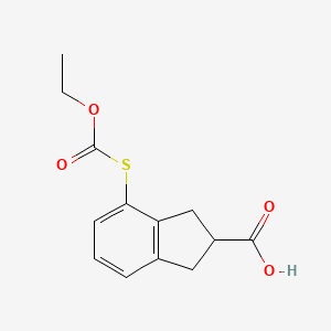 molecular formula C13H14O4S B13956524 4-((ethoxycarbonyl)thio)-2,3-dihydro-1H-indene-2-carboxylic acid 