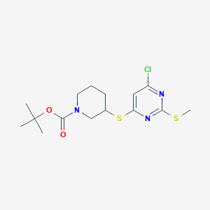 molecular formula C15H22ClN3O2S2 B13956575 3-(6-Chloro-2-methylsulfanyl-pyrimidin-4-ylsulfanyl)-piperidine-1-carboxylic acid tert-butyl ester 