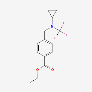 molecular formula C14H16F3NO2 B13958534 Ethyl 4-((cyclopropyl(trifluoromethyl)amino)methyl)benzoate 