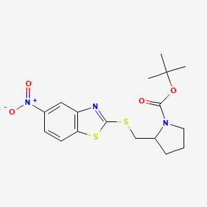 molecular formula C17H21N3O4S2 B13959999 2-(5-Nitro-benzothiazol-2-ylsulfanylmethyl)-pyrrolidine-1-carboxylic acid tert-butyl ester 