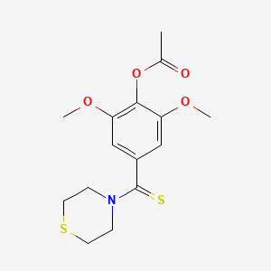 molecular formula C15H19NO4S2 B13960145 Phenol, 2,6-dimethoxy-4-(thiomorpholinothiocarbonyl)-, acetate CAS No. 35624-97-6