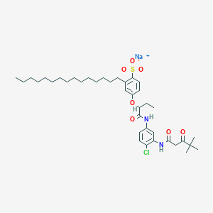 molecular formula C38H56ClN2NaO7S B13960440 4-[2-[[4-Chloro-3-[(4,4-dimethyl-1,3-dioxopentyl)amino]phenyl]amino]-1-ethyl-2-oxoethoxy]-2-pentadecylbenzenesulfonic acid sodium salt CAS No. 63149-23-5