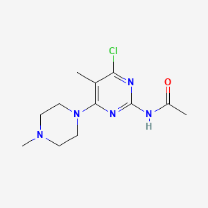 molecular formula C12H18ClN5O B13960483 Pyrimidine, 2-acetylamino-4-chloro-6-(4-methylpiperazino)-5-methyl- CAS No. 55477-34-4