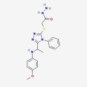 molecular formula C19H22N6O2S B1396278 2-[(5-{1-[(4-methoxyphenyl)amino]ethyl}-4-phenyl-4H-1,2,4-triazol-3-yl)thio]acetohydrazide CAS No. 1306739-37-6