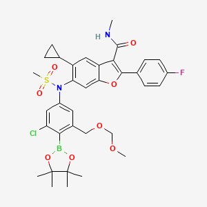 molecular formula C35H39BClFN2O8S B13963138 6-(N-(3-chloro-5-((methoxymethoxy)methyl)-4-(4,4,5,5-tetramethyl-1,3,2-dioxaborolan-2-yl)phenyl)methylsulfonamido)-5-cyclopropyl-2-(4-fluorophenyl)-N-methylbenzofuran-3-carboxamide 