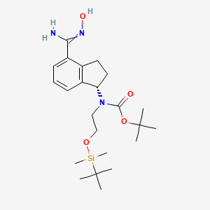 molecular formula C23H39N3O4Si B13963445 tert-butyl N-[2-[tert-butyl(dimethyl)silyl]oxyethyl]-N-[(1S)-4-(N'-hydroxycarbamimidoyl)-2,3-dihydro-1H-inden-1-yl]carbamate 