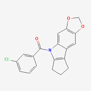 molecular formula C19H14ClNO3 B13963555 Cyclopenta(b)-1,3-dioxolo(4,5-f)indole, 5,6,7,8-tetrahydro-5-(m-chlorobenzoyl)- CAS No. 50332-14-4