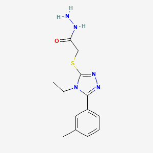 molecular formula C13H17N5OS B1396377 2-{[4-ethyl-5-(3-methylphenyl)-4H-1,2,4-triazol-3-yl]thio}acetohydrazide CAS No. 1306738-36-2