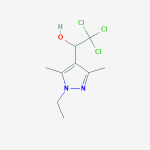 molecular formula C9H13Cl3N2O B1396384 2,2,2-Trichloro-1-(1-ethyl-3,5-dimethyl-1H-pyrazol-4-yl)ethanol CAS No. 1338494-96-4