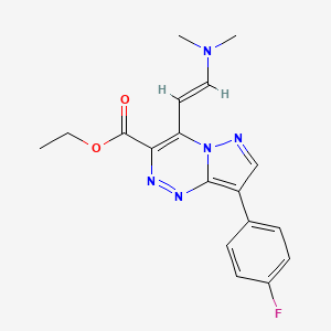 molecular formula C18H18FN5O2 B1396400 4-[(E)-2-(二甲氨基)乙烯基]-8-(4-氟苯基)吡唑并[5,1-c][1,2,4]三嗪-3-羧酸乙酯 CAS No. 1306753-76-3