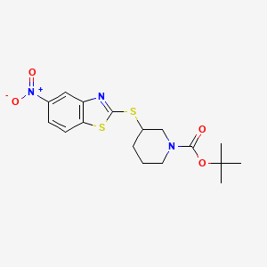 molecular formula C17H21N3O4S2 B13965329 3-(5-Nitro-benzothiazol-2-ylsulfanyl)-piperidine-1-carboxylic acid tert-butyl ester 