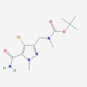 molecular formula C12H19BrN4O3 B13966498 tert-butyl ((4-bromo-5-carbamoyl-1-methyl-1H-pyrazol-3-yl)methyl)(methyl)carbamate 