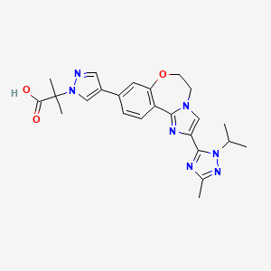 molecular formula C24H27N7O3 B1396717 2-(4-(2-(1-异丙基-3-甲基-1H-1,2,4-三唑-5-基)-5,6-二氢苯并[f]咪唑并[1,2-d][1,4]恶氮杂卓-9-基)-1H-吡唑-1-基)-2-甲基丙酸 CAS No. 1282513-03-4