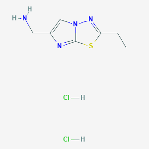 molecular formula C7H12Cl2N4S B1396814 [(2-Ethylimidazo[2,1-b][1,3,4]thiadiazol-6-yl)-methyl]amine dihydrochloride CAS No. 1332528-48-9