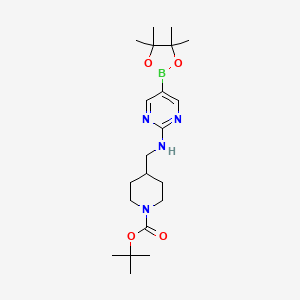 molecular formula C21H35BN4O4 B13968339 tert-Butyl 4-(((5-(4,4,5,5-tetramethyl-1,3,2-dioxaborolan-2-yl)pyrimidin-2-yl)amino)methyl)piperidine-1-carboxylate 