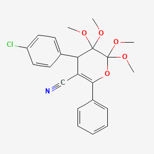 molecular formula C22H22ClNO5 B13968538 4-(4-chlorophenyl)-5,5,6,6-tetramethoxy-2-phenyl-4H-pyran-3-carbonitrile CAS No. 61222-98-8