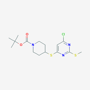 4-(6-Chloro-2-methylsulfanyl-pyrimidin-4-ylsulfanyl)-piperidine-1-carboxylic acid tert-butyl ester