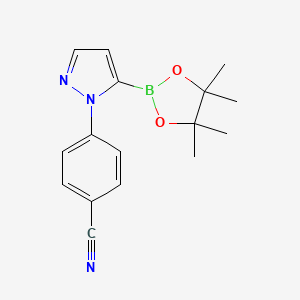 molecular formula C16H18BN3O2 B1396897 4-(5-(4,4,5,5-Tetramethyl-1,3,2-dioxaborolan-2-yl)-1H-pyrazol-1-yl)benzonitrile CAS No. 1150620-53-3