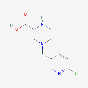 molecular formula C11H14ClN3O2 B13969415 4-((6-Chloropyridin-3-yl)methyl)piperazine-2-carboxylic acid 