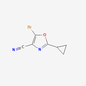 molecular formula C7H5BrN2O B13969433 5-Bromo-2-cyclopropyl-4-oxazolecarbonitrile 