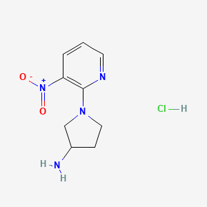 molecular formula C9H13ClN4O2 B13969693 1-(3-Nitropyridin-2-yl)pyrrolidin-3-amine hydrochloride 