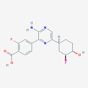 molecular formula C17H17F2N3O3 B13970053 4-(3-amino-6-((1S,3S,4S)-3-fluoro-4-hydroxycyclohexyl)pyrazin-2-yl)-2-fluorobenzoic acid 