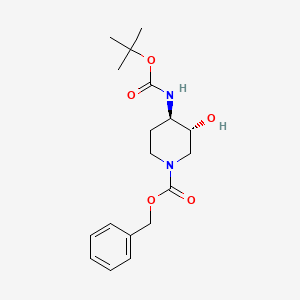 molecular formula C18H26N2O5 B1397092 (3R,4R)-Benzyl 4-((tert-butoxycarbonyl)amino)-3-hydroxypiperidine-1-carboxylate CAS No. 724787-53-5