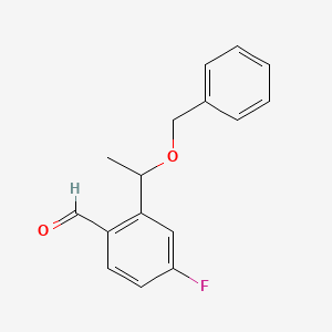 molecular formula C16H15FO2 B13971333 2-(1-(Benzyloxy)ethyl)-4-fluorobenzaldehyde 