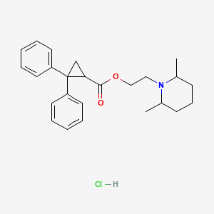 molecular formula C25H32ClNO2 B13971350 Cyclopropanecarboxylic acid, 2,2-diphenyl-, 2-(2,6-dimethyl-1-piperidinyl)ethyl ester, hydrochloride CAS No. 37124-14-4