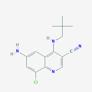 molecular formula C15H17ClN4 B13973084 6-Amino-8-chloro-4-(neopentylamino)quinoline-3-carbonitrile 