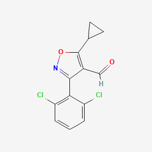 molecular formula C13H9Cl2NO2 B13973179 5-Cyclopropyl-3-(2,6-dichlorophenyl)isoxazole-4-carbaldehyde 