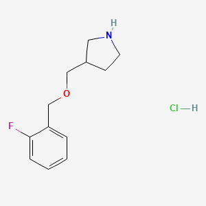 molecular formula C12H17ClFNO B1397325 3-{[(2-Fluorobenzyl)oxy]methyl}pyrrolidine hydrochloride CAS No. 1219980-84-3