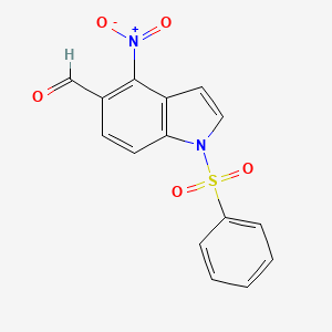 molecular formula C15H10N2O5S B13973341 1-(Benzenesulfonyl)-4-nitro-1H-indole-5-carbaldehyde CAS No. 827607-94-3