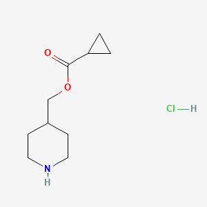 molecular formula C10H18ClNO2 B1397354 4-哌啶基甲基环丙烷羧酸盐盐酸盐 CAS No. 1219968-10-1