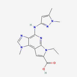 molecular formula C17H19N7O2 B13974092 4-((1,5-Dimethyl-1H-pyrazol-3-yl)amino)-6-ethyl-1-methyl-1,6-dihydroimidazo[4,5-d]pyrrolo[2,3-b]pyridine-7-carboxylic acid 