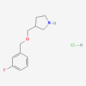 molecular formula C12H17ClFNO B1397495 3-{[(3-Fluorobenzyl)oxy]methyl}pyrrolidine hydrochloride CAS No. 1219967-82-4