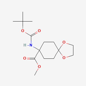 molecular formula C15H25NO6 B13975285 Methyl 8-((tert-butoxycarbonyl)amino)-1,4-dioxaspiro[4.5]decane-8-carboxylate 