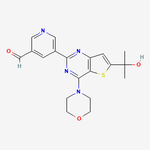 molecular formula C19H20N4O3S B13975817 5-(6-(2-Hydroxypropan-2-yl)-4-morpholinothieno[3,2-d]pyrimidin-2-yl)pyridine-3-carbaldehyde 