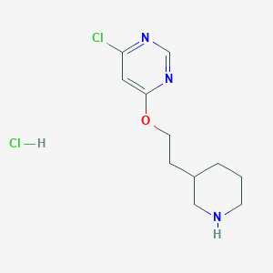 molecular formula C11H17Cl2N3O B1397584 6-Chloro-4-pyrimidinyl 2-(3-piperidinyl)ethyl ether hydrochloride CAS No. 1219967-23-3