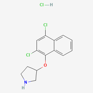molecular formula C14H14Cl3NO B1397642 3-[(2,4-二氯-1-萘基)氧基]吡咯烷盐酸盐 CAS No. 1219972-38-9