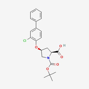 molecular formula C22H24ClNO5 B1397659 (2S,4S)-1-(tert-Butoxycarbonyl)-4-[(3-chloro[1,1'-biphenyl]-4-yl)oxy]-2-pyrrolidinecarboxylic acid CAS No. 1354485-96-3
