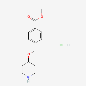 molecular formula C14H20ClNO3 B1397699 Methyl 4-[(4-piperidinyloxy)methyl]benzoate hydrochloride CAS No. 1220034-19-4