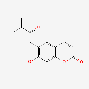 molecular formula C15H16O4 B13977071 2H-1-Benzopyran-2-one, 7-methoxy-6-(3-methyl-2-oxobutyl)- CAS No. 38409-25-5