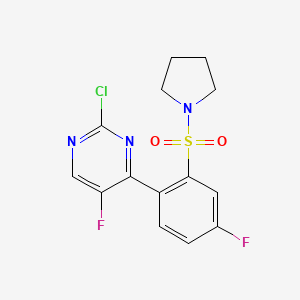 molecular formula C14H12ClF2N3O2S B13977782 2-Chloro-5-fluoro-4-(4-fluoro-2-pyrrolidin-1-ylsulfonylphenyl)pyrimidine 