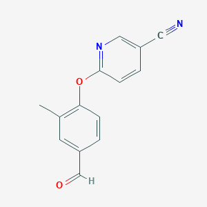 B1397986 6-(4-Formyl-2-methylphenoxy)nicotinonitrile CAS No. 676494-24-9