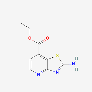 molecular formula C9H9N3O2S B13980107 Thiazolo[4,5-b]pyridine-7-carboxylic acid,2-amino-,ethyl ester 