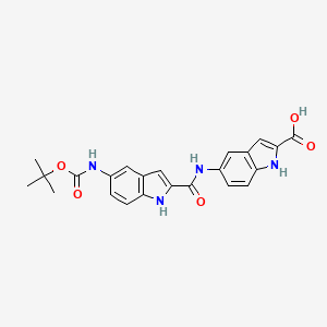 molecular formula C23H22N4O5 B13980939 5-(5-((tert-Butoxycarbonyl)amino)-1H-indole-2-carboxamido)-1H-indole-2-carboxylic acid 