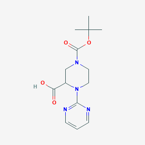 molecular formula C14H20N4O4 B1398117 4-(叔丁氧羰基)-1-(嘧啶-2-基)哌嗪-2-羧酸 CAS No. 1261229-90-6