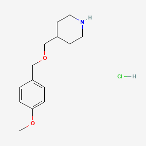 molecular formula C14H22ClNO2 B1398244 4-{[(4-Methoxybenzyl)oxy]methyl}piperidine hydrochloride CAS No. 1219949-43-5